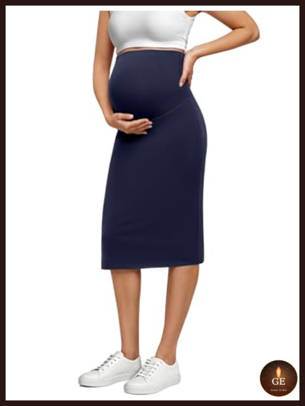 Maternity Midi Pencil Skirt, High Waist Over Belly Work Skirt